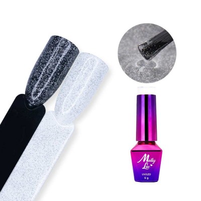 Top Coat cu sclipici Molly Lac fara degresare-  Hollywood Silver -5 g